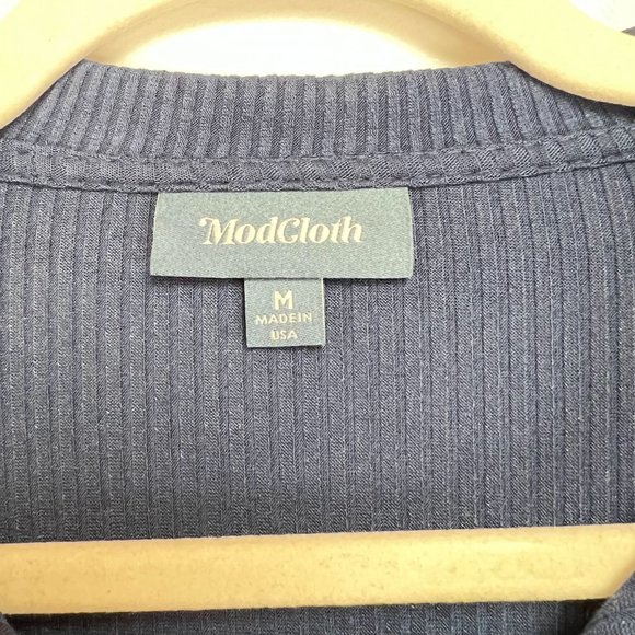 Modcloth Size M Ribbed Mini Dress Collar Neck 3/4 Zip Navy - Picture 4 of 6